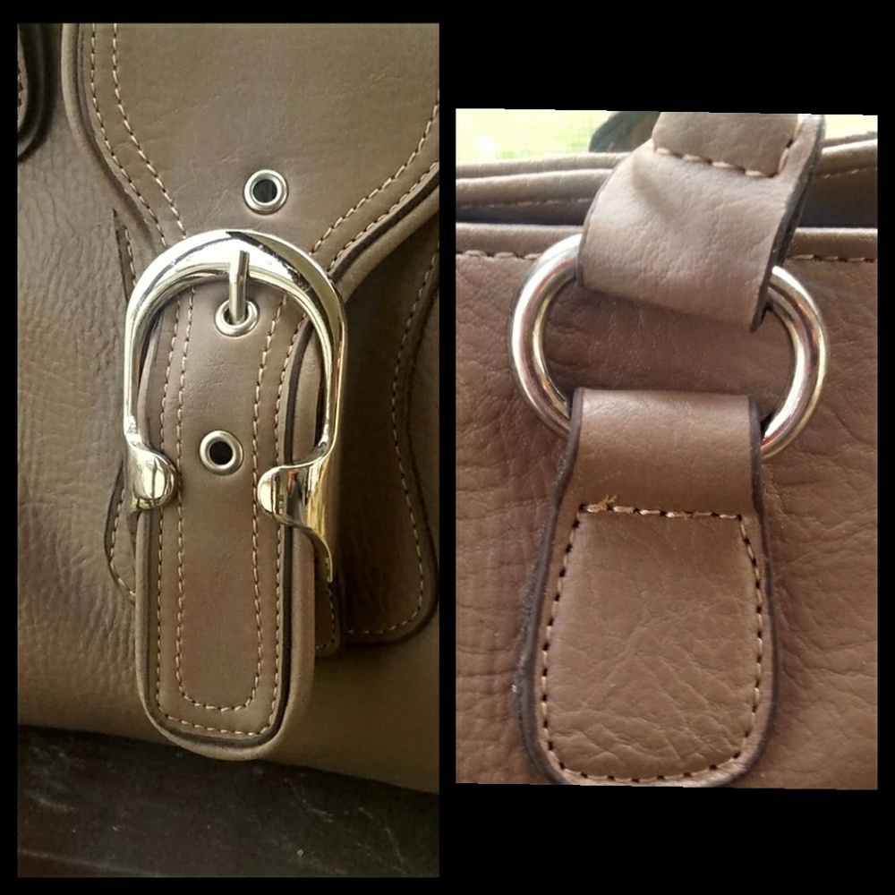 ⭐️HP(X3)⭐️NWOT▪EMILIE M▪Taupe Gray Vegan Leather Retro Satchel Handbag - Picture 5 of 7